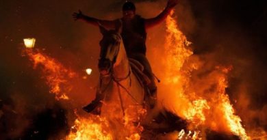 Terrifying Moment Daredevil Riders Jump Through A Bonfire On Horse Back As Part Of Ancient Festival (VIDEO)